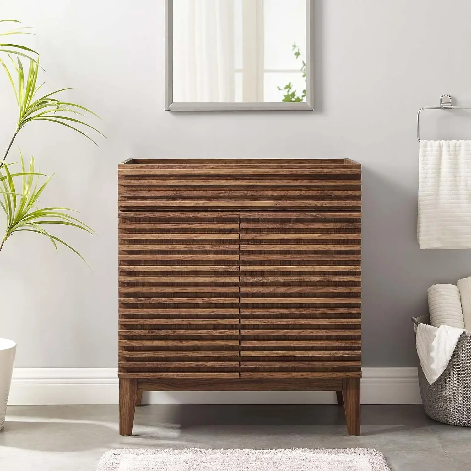 Render 30" Bathroom Vanity in Walnut-Sink Basin Not Included 30 Inch solid construction with practical functionality Walnut 2