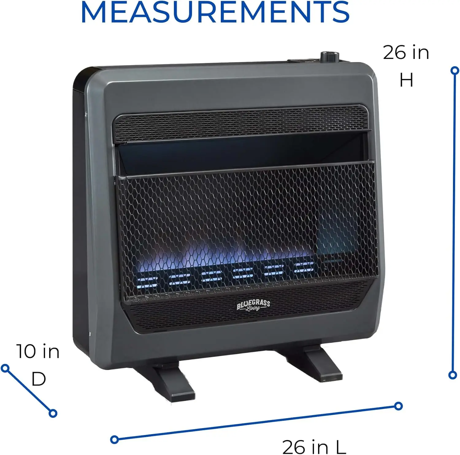 B30TPB-BB Ventless Propane Gas Blue Flame Space Heater with Thermostat Control, 30000 BTU, Heats Up to 1400 Sq. Ft., Includes