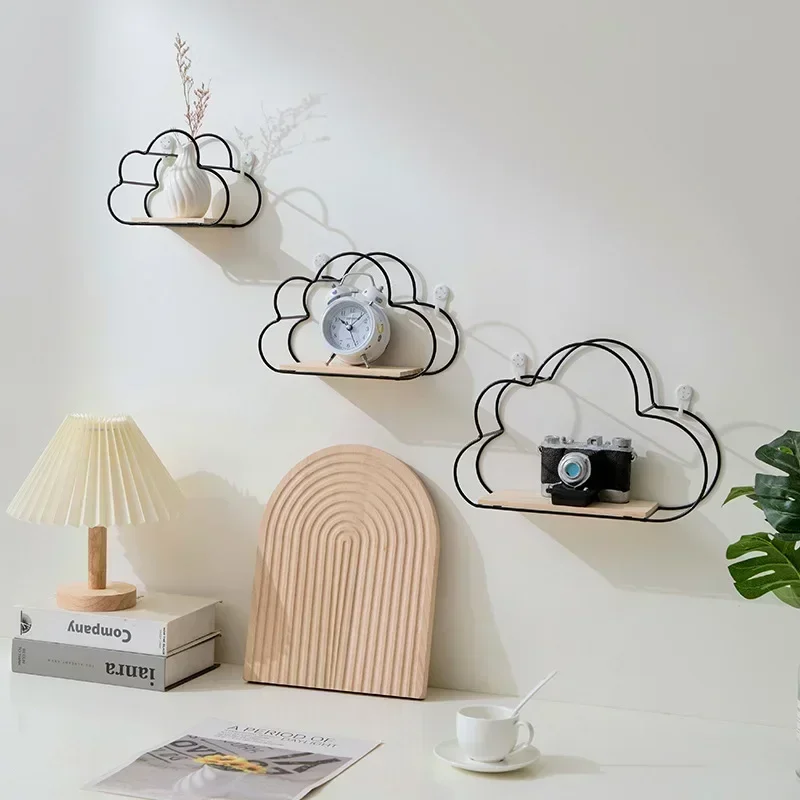 Wooden display stand Creative Cloud Iron Shelving Wall Shelf Wooden Clapboard Nordic Style Decoration Children Room Decoration Display Stand