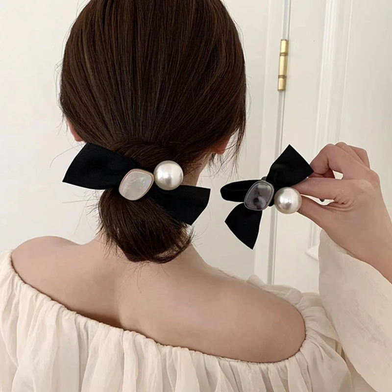 

French Vintage Pearl Bow Scrunchie Women's High Elastic Durable Hair Rope Rubber Band Fashion Hair Accessories Headdress
