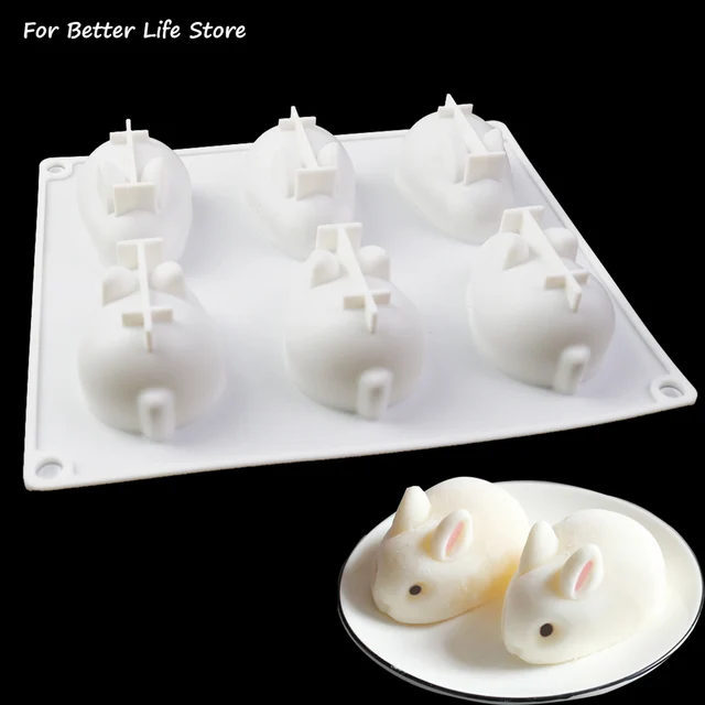 1Pc Silicone Rabbit 6 Grids Mousse Cake Mold Soap Making Tools Pastry Baking Form for Plaster DIY Easy To Clean Odorless
