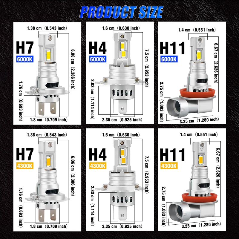 2개 5900000LM 터보 H8 H9 H11 H4 H7 LED 헤드라이트 6200W 초고휘도 6500K 캔버스 16PC CSP LED 헤드램프 전구 4300K 6000K 12V24V