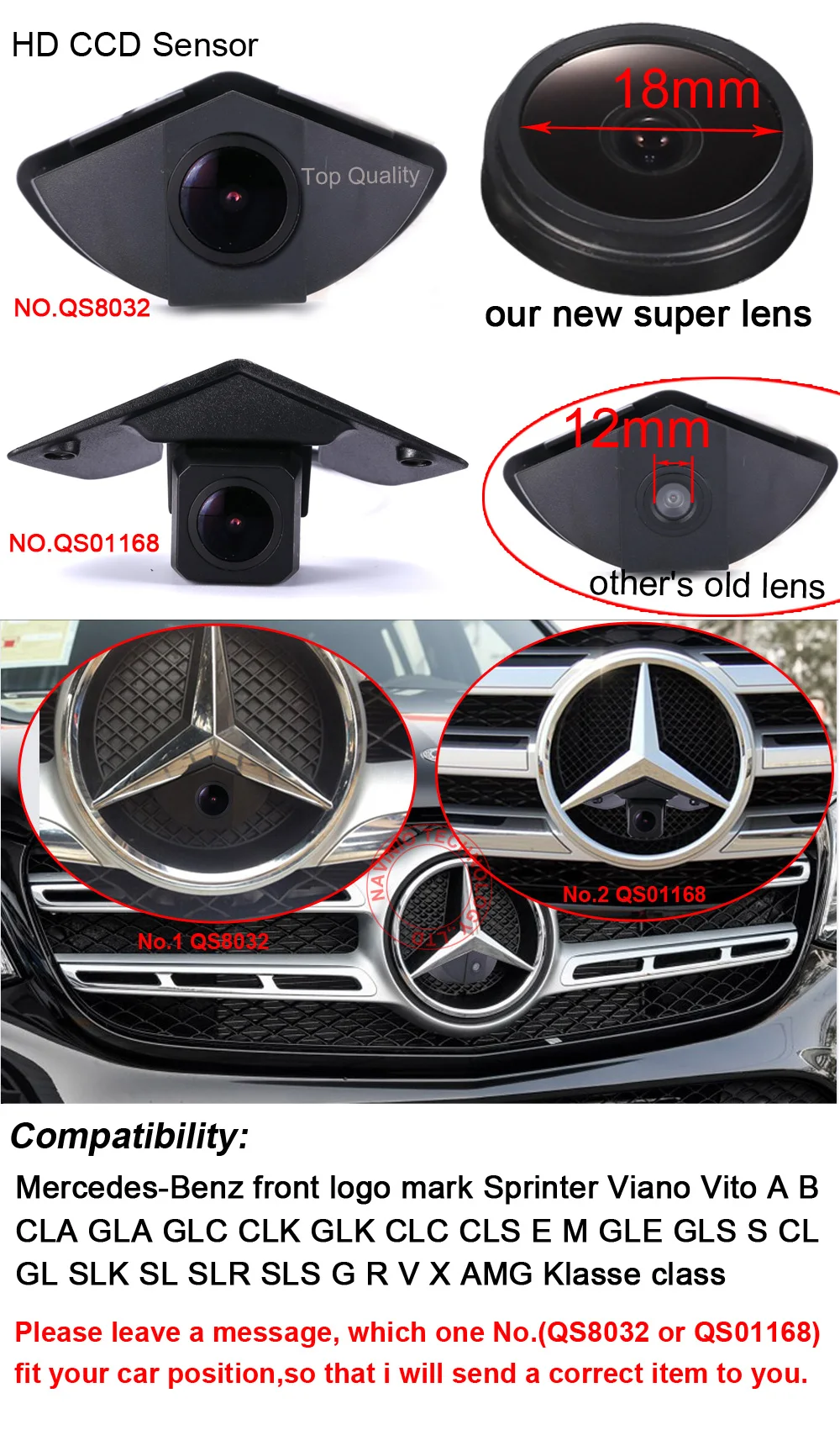 Telecamera Frontale Con Logo Incorporato Per Mercedes-Benz Classe A, B, CLA, GLA, Sprinter, Vito – Visione Notturna CCD Grandangolare 150°, Impermeabile IP67 - 3
