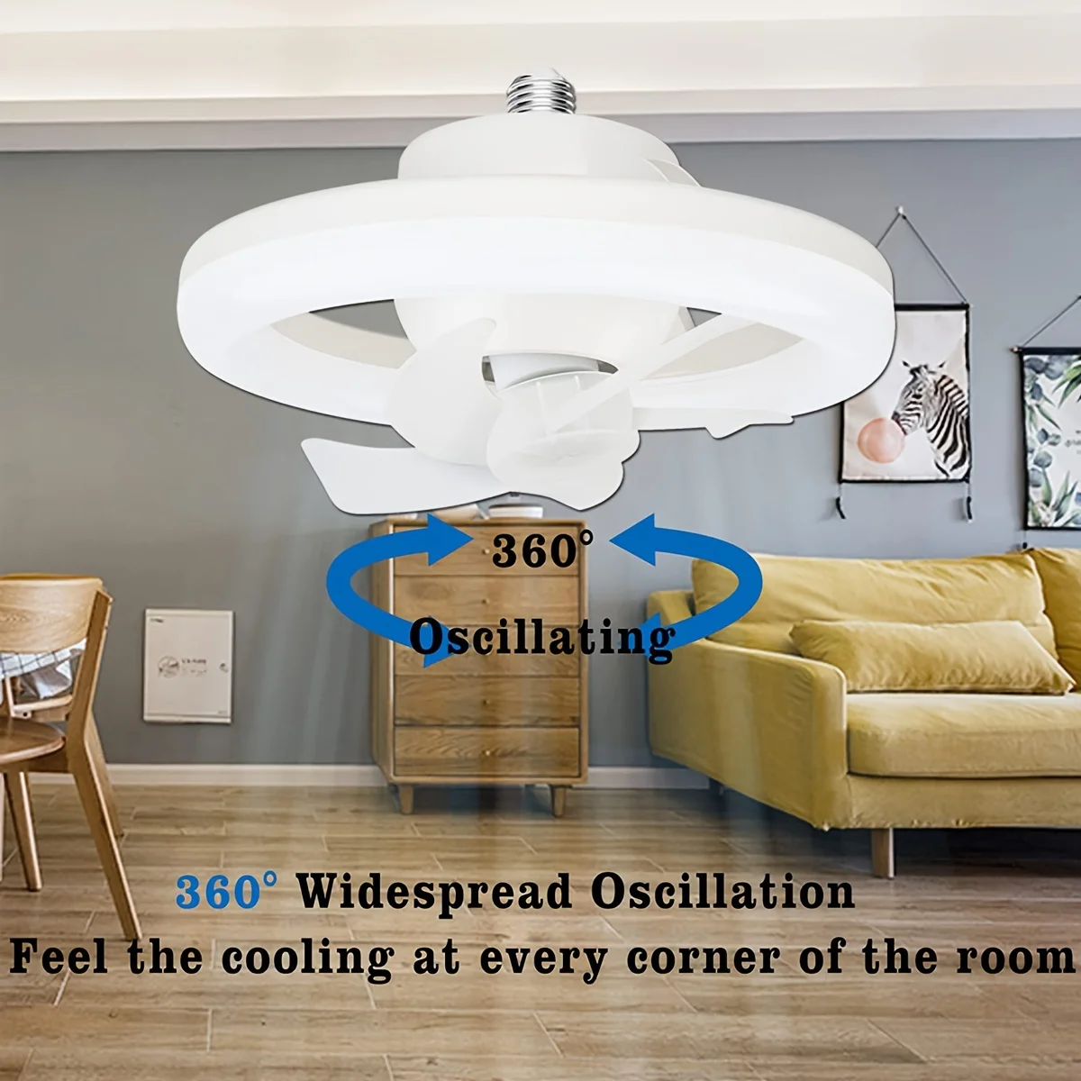 360 Degree Rotation Light Bulb Fan Mini Screw in Socket Fan Light with Remote Control E27/E26 Ceiling with Dimmable