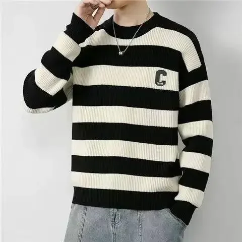 thumbnail image 1 of Suéteres de punto de otoño e invierno para hombre, jersey de manga larga para hombre, ajuste holgado e informal, tejido de alta calidad Y2k, prendas de punto originales, 1 of 5