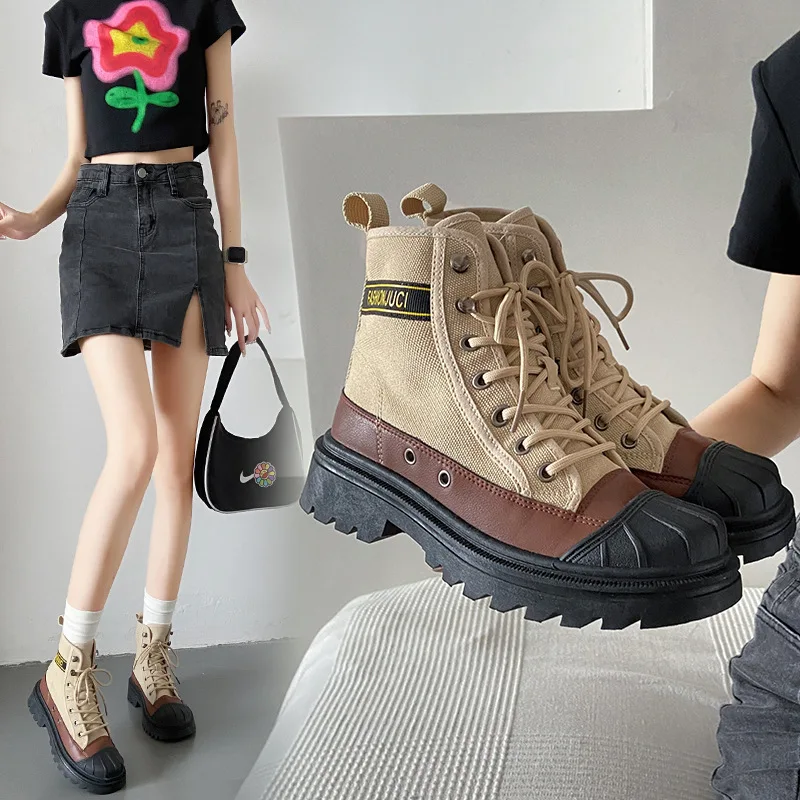2023 Autumn Winter New Creative Edition Chinese Women's Shoes Breathable and Comfortable Vulcanized Shoes High Top Canvas Shoes
