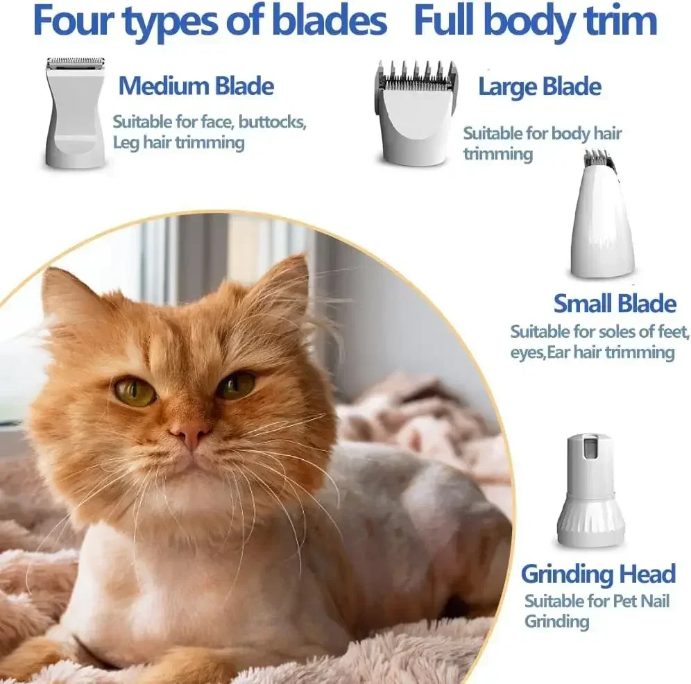 4-In-1 Pet Grooming And Care Set 4Different Blades Dog and Cat Hair Shaver Low Noise Pets Clippers Rechargeable Cordless Trimmer