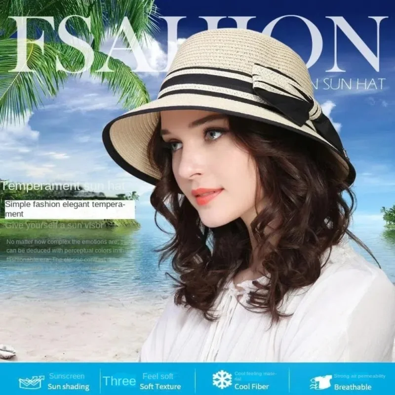 Sombreros de ala ancha para mujer, sombreros de paja para el sol, sombreros de playa para niña, sombreros de paja para viajes al aire libre, sombreros casuales con lazo_voghion.com