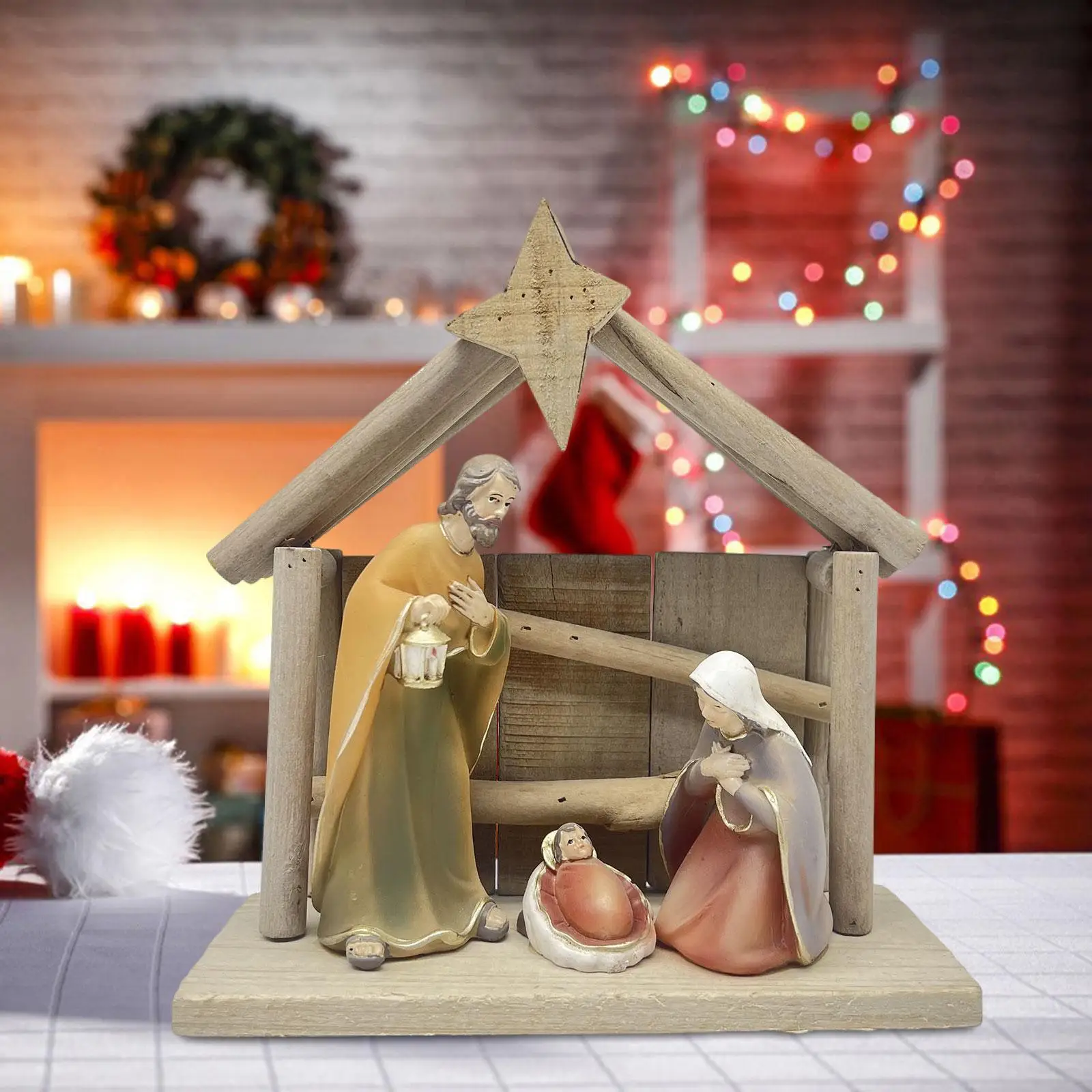 Christmas Manger Nativity Holy Family Figurine for Desktop Shelf Holiday