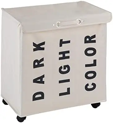 

Laundry Sorter with 3 Sections (Dark, Light, Color), Laundry Basket on Wheels with Handle, Laundry Hamper with Lid, Beige, 30.6