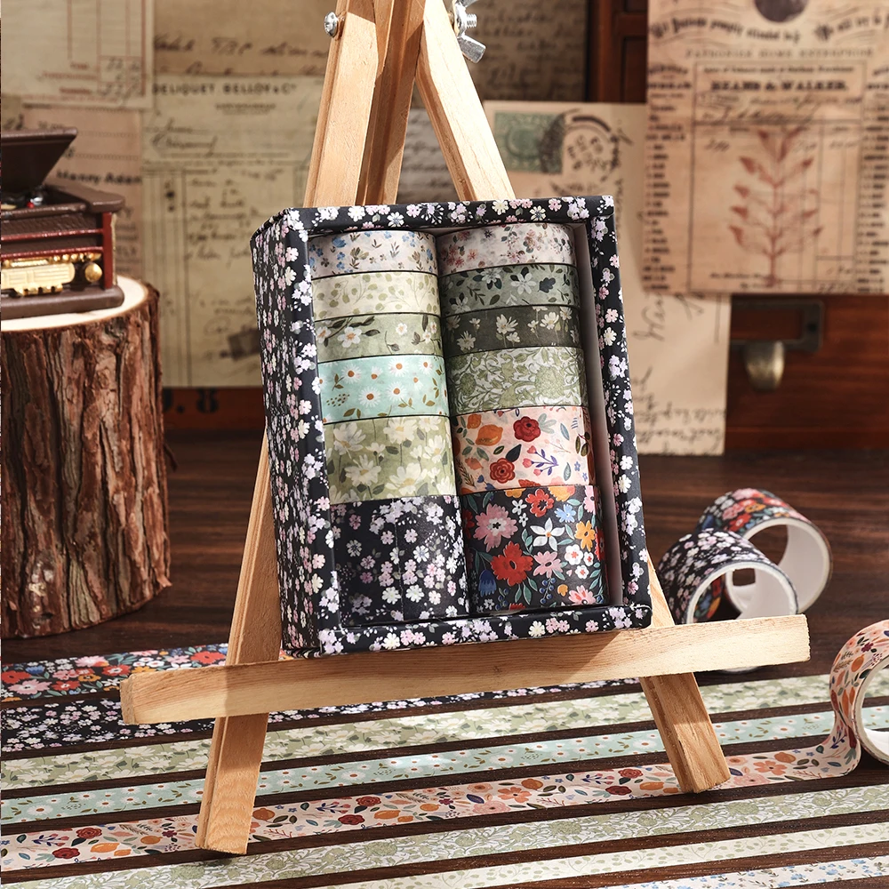 Washi Tape 12 Rolls Vintage Floral Set DIY Colored Decorative Masking Tape Notebook Diary Bullet Journaling Wrapping Supplies