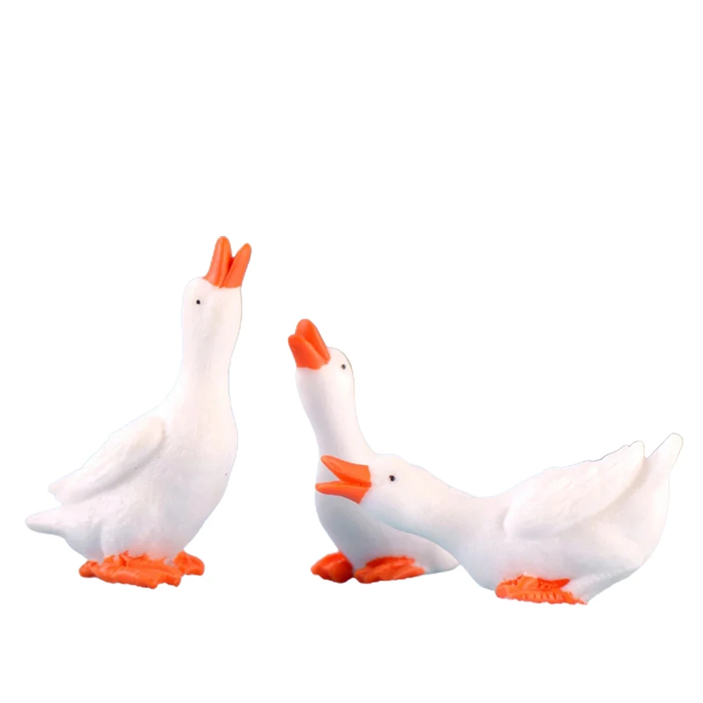 

3pcs Cute Goose Figurine Resin Miniatures Ornament Animal Figurine Table Garden Landscape Miniature Accessories Home Decor