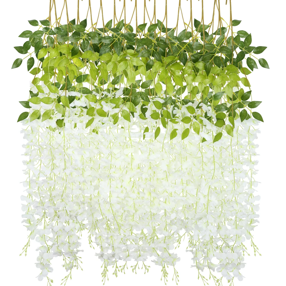 

6/12Pcs Artificial Fake Wisteria Vine Rattan Hanging Garland Silk Flowers String Party Home Wedding Decor Purple Pink White