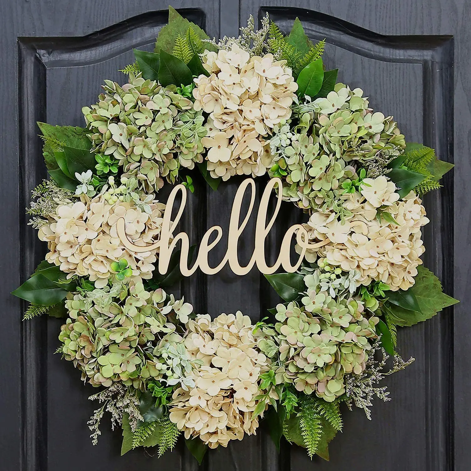 

Holiday hello simulation wreath door decoration, European and American hydrangea, rattan circle, window decoration, wall hanging