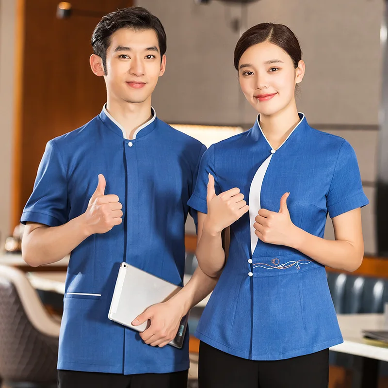 

Hotel Waiter Workwear Summer Long Sleeve Catering Western Restaurant BBQ Hot Pot Chinese Restaurant Work Clothes Women's Short S