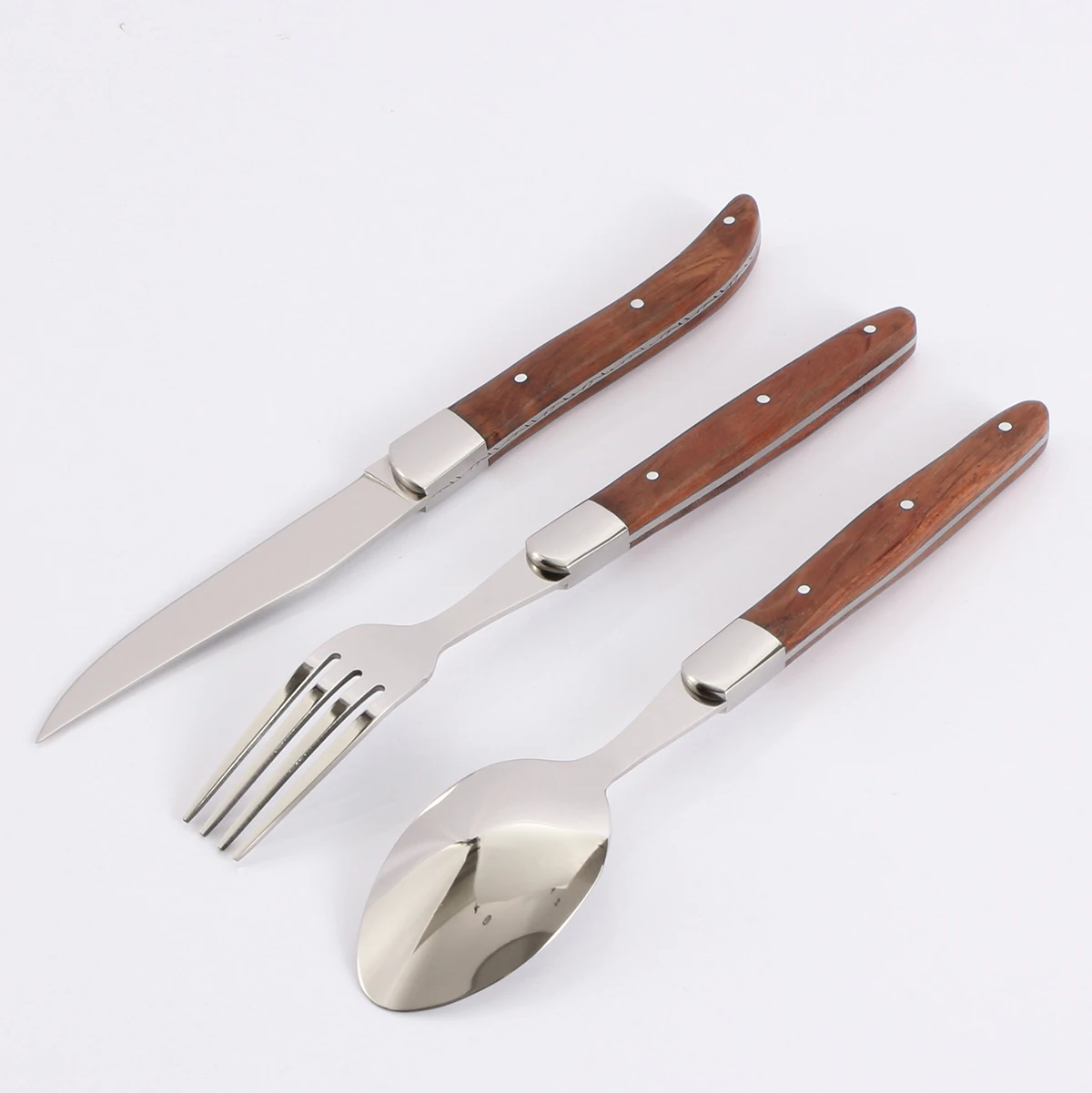 

9" Stainless Steel Cutlery Laguiole Steak Knife Set Dinner Fork Spoon Teaspoon Pear Wood Straight Handle Tableware Restaurant