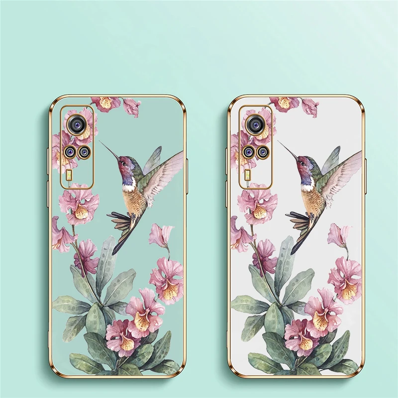 Charming Bird & Flower Design Soft Silicone Plating Phone Case