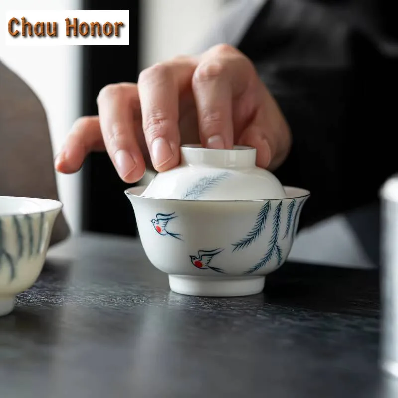 Hand-painted Butterfly Orchid Tea Set Kit Creative Teapot and Cup Set 1 Pot 1 Cup Tea Brewing Camping Portable Organizer Bags