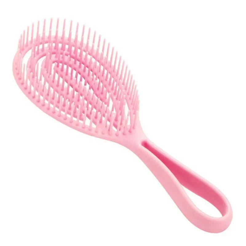 Haarkamm Mit Flexiblen Borsten – Ausgehöhlt, Gebogen, Für Nasses & Trockenes Haar, Entwirrend, Rosa