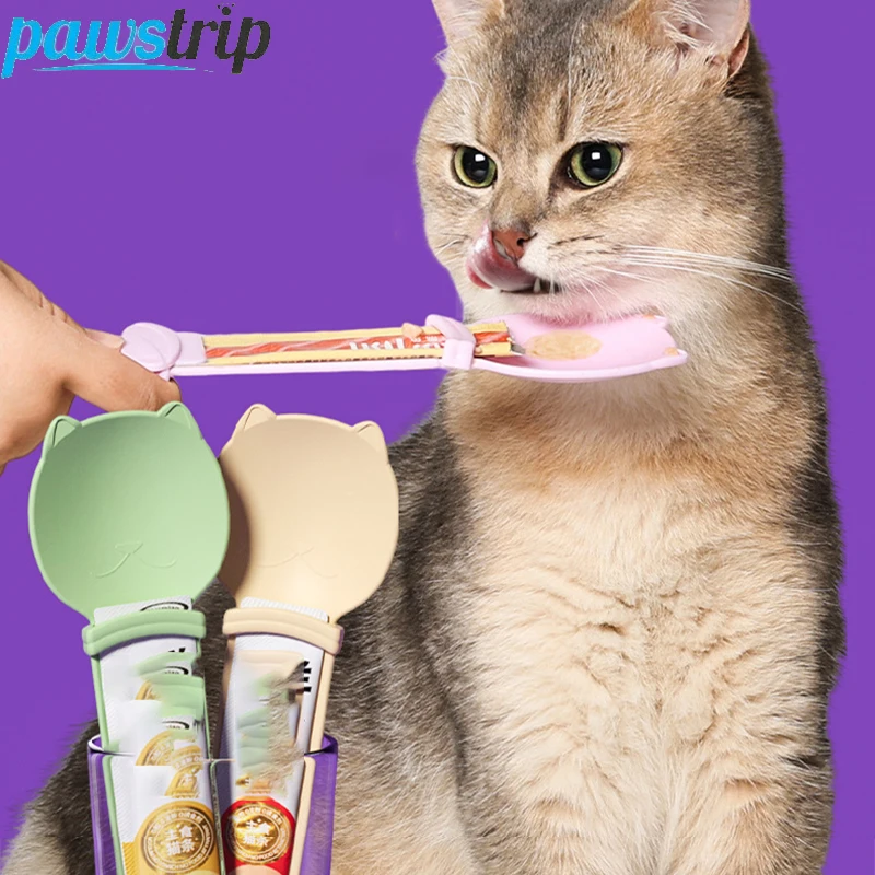 2 قطعة قطاع القط ضغط ملعقة القط قطاع المغذية لعق الرطب القط يعامل الحيوانات الأليفة السائل وجبة خفيفة تغذية أداة القط المغذية مستلزمات الحيوانات الأليفة