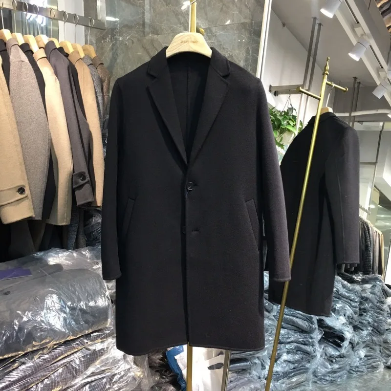 패션 양면 모직 코트 남성 중간 길이 가을 겨울 2025 새로운 오버 사이즈 두꺼운 모조 모직 자켓 미적