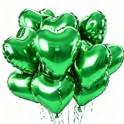 10 - Pack Rose Red & Pink Heart Foil Balloons for Romantic Celebrations (Metal green)