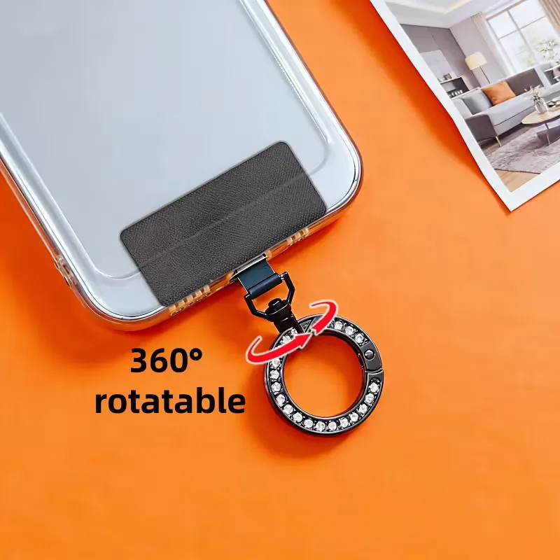 360° Rotatable Stainless Steel Phone Lanyard Clip with Shiny Spring Ring