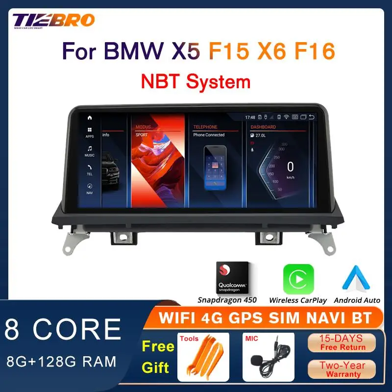 

TIEBRO 10.25 Inch Android 12 For BMW X5 F15 X6 2013-2017 Car Radio Multimedia Player Wireless CarPlay Screen BT Snapdragon 450