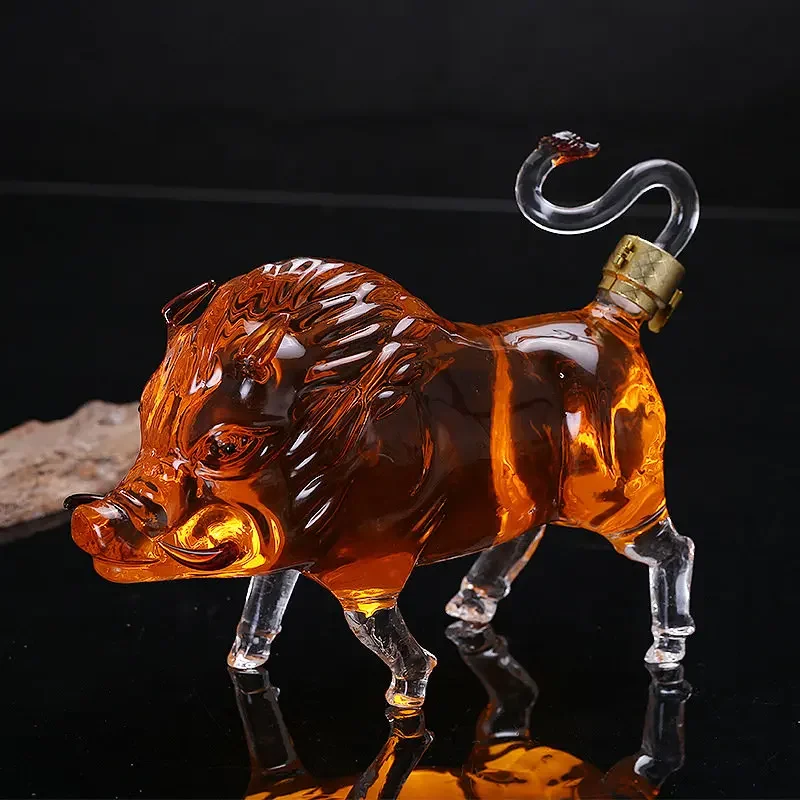Novelty Wild boar shaped animal lead-free glass Whiskey Decanter for Liquor Scotch Bourbon DDC-211 whiskey decanter set
