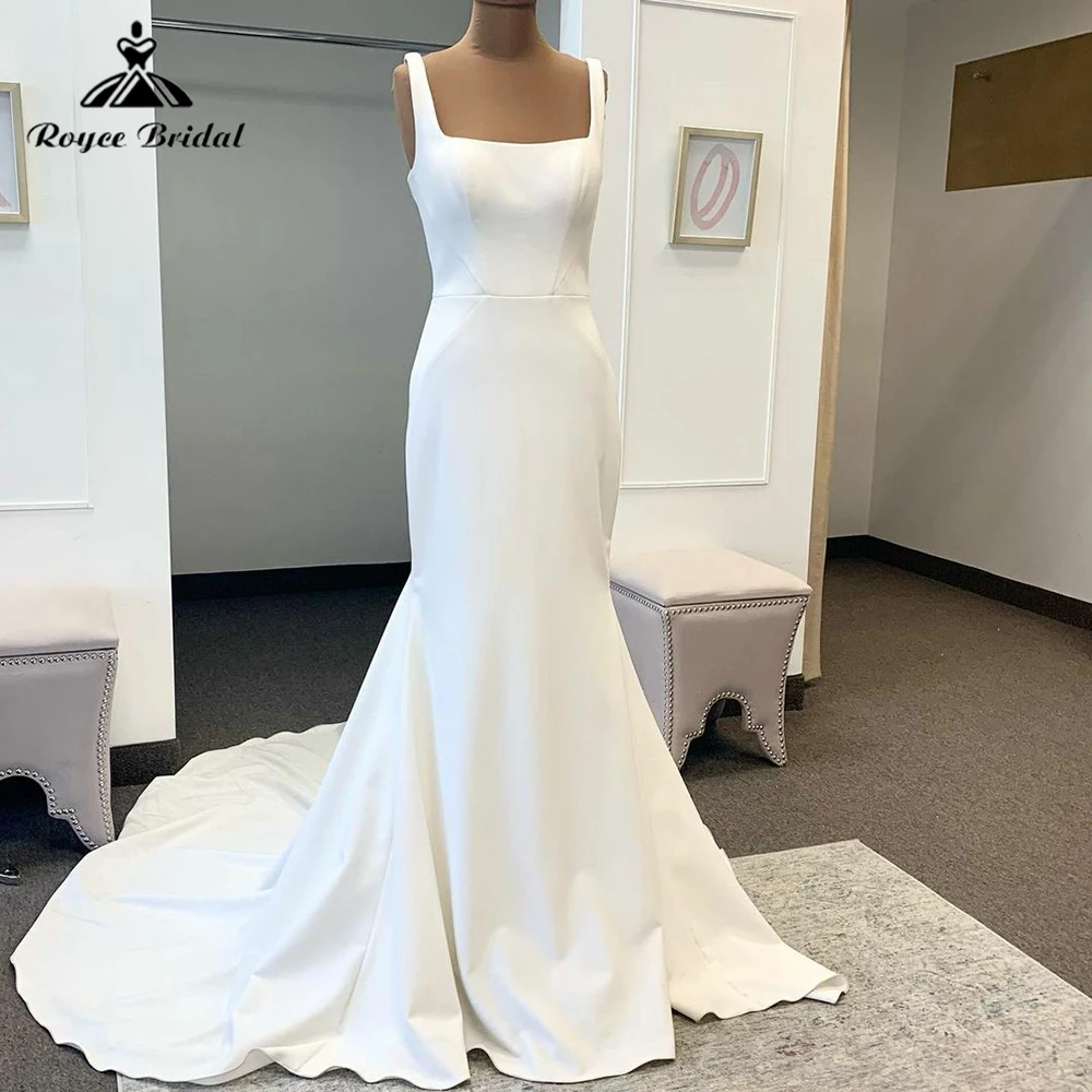 Simple-Mermaid-Satin-Wedding-Dress-Square-Neck-Bridal-Gowns-Backless ...