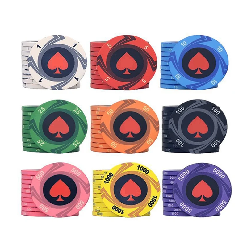 10 Pcs 붉은 심장 세라믹 칩 텍사스 포커 세트 전문 카지노 칩 경쟁 클럽 엔터테인먼트 장비 보드 게임