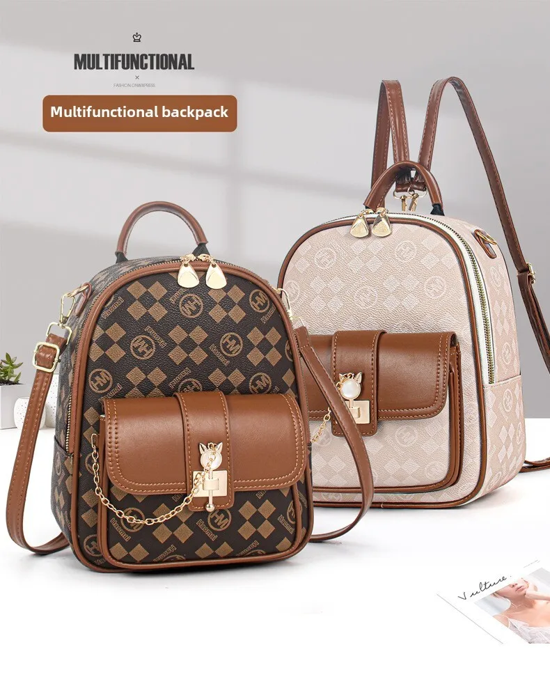 Rucksack Damentasche Feste Form Rucksack im koreanischen Stil Bedruckter Damen-Reiserucksack Große Kapazität Schultasche_voghion.com