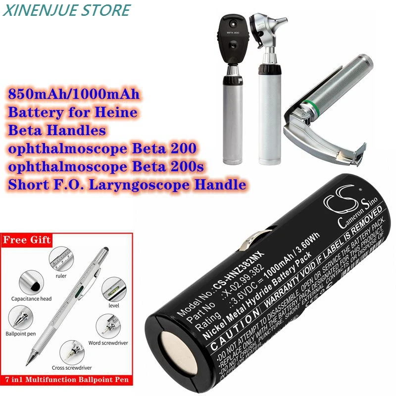 MedicalBattery850mAh1000mAhforHeineBetaHandlesOphthalmoscopeBeta200200sShortFO