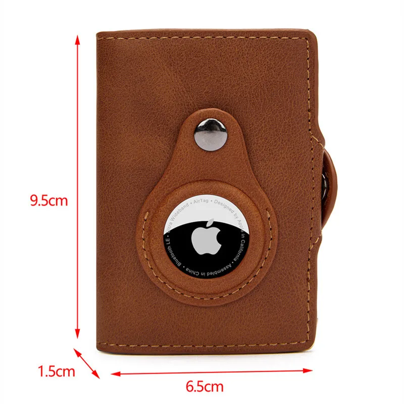 Wallet Card Holder Airtag Men's Wallet Metal Aluminum Box Case Rfid Anti-theft Swipe Credit Card Holder Genuine Leather Short Zipper Coin Purse