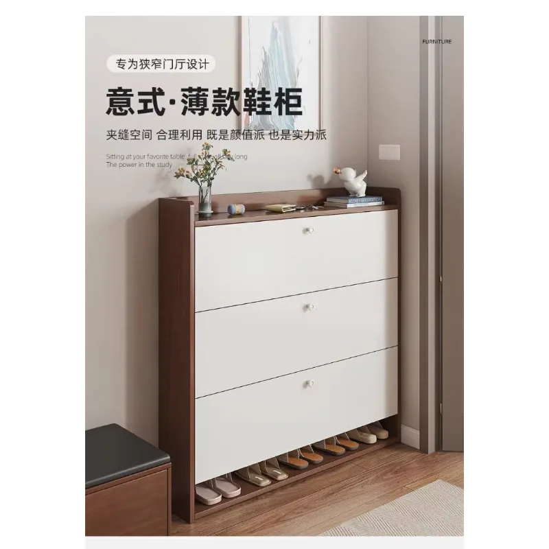 

Ultra thin shoe cabinet with large capacity, household doorstep flip bucket, foyer cabinet for storage, space saving, rental