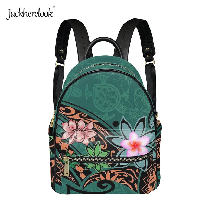 Samoan-Mini mochila de PU con estampado de Plumeria polinesiana Hawaiana para mujer y niña, cartera pequeña de moda para Campus, 2 uds./Set