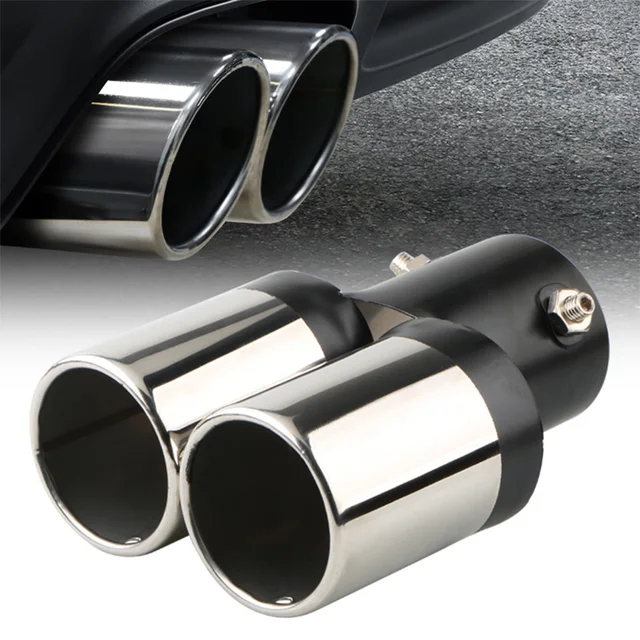 Universal Dual Outlet Car Exhaust Muffler Tip Silver Black Chrome Trim Modified Exhaust Tips Tail Pipe Car Exterior Accessories