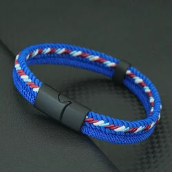 Men's Double Weave Magnetic Clasp Rope Bracelet (Blue)
