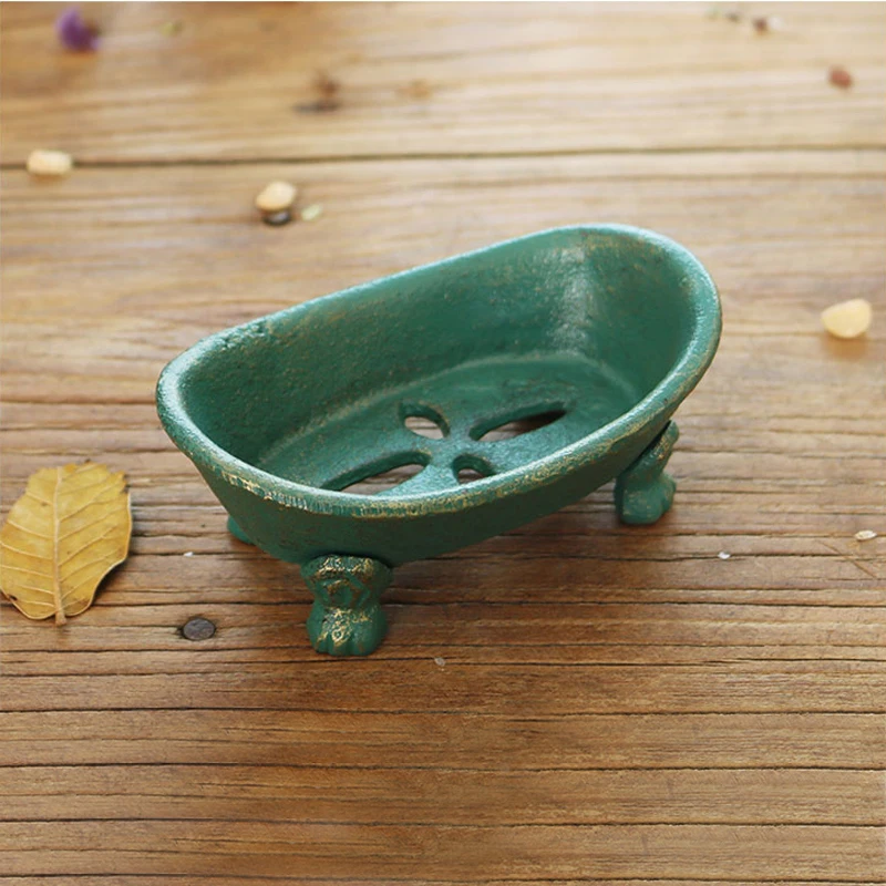 Cast Iron Soap Dish Footed Boat Gold Green Handmade Home Garden Decor Heavy Metal Storage Tray Antique Bathroom Accessories 4