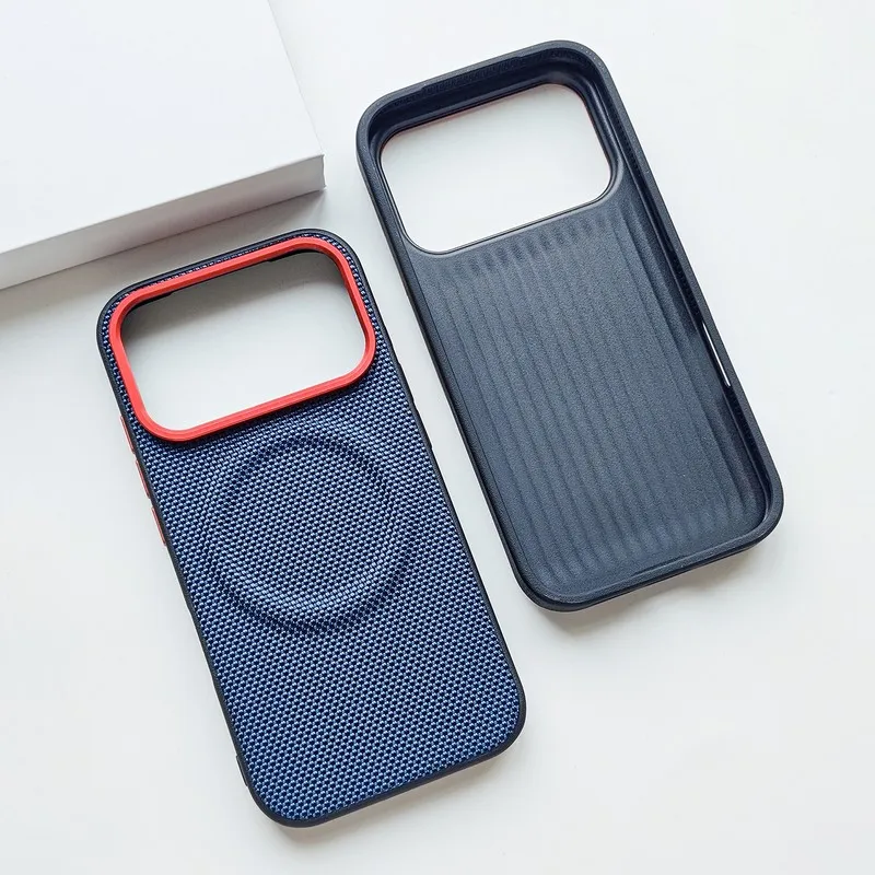Luxury Magnetic Wireless Charging Case with Soft TPU and Woven Leather Back