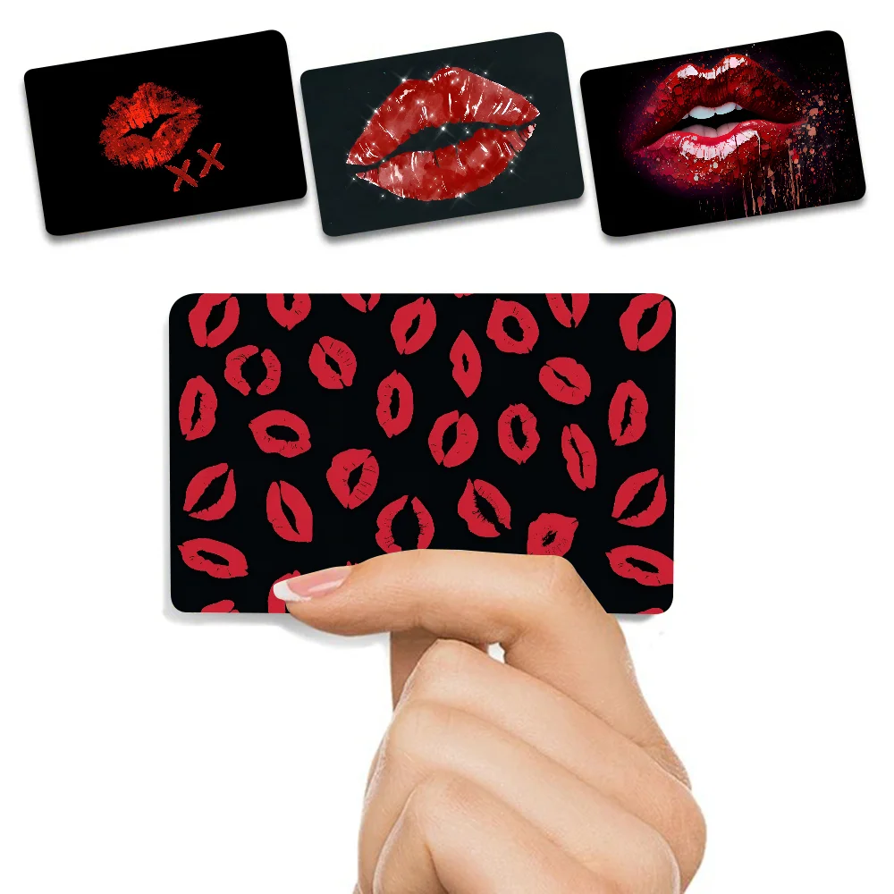 Red Lip Print Anmie Sticker Film Skin Cover For Credit Card Debit Bank Card Front