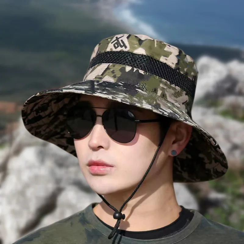 Fisherman hat Men's summer camouflage basin hat Net hat Fishing hat Outdoor  mountaineering sun hat Sun hat