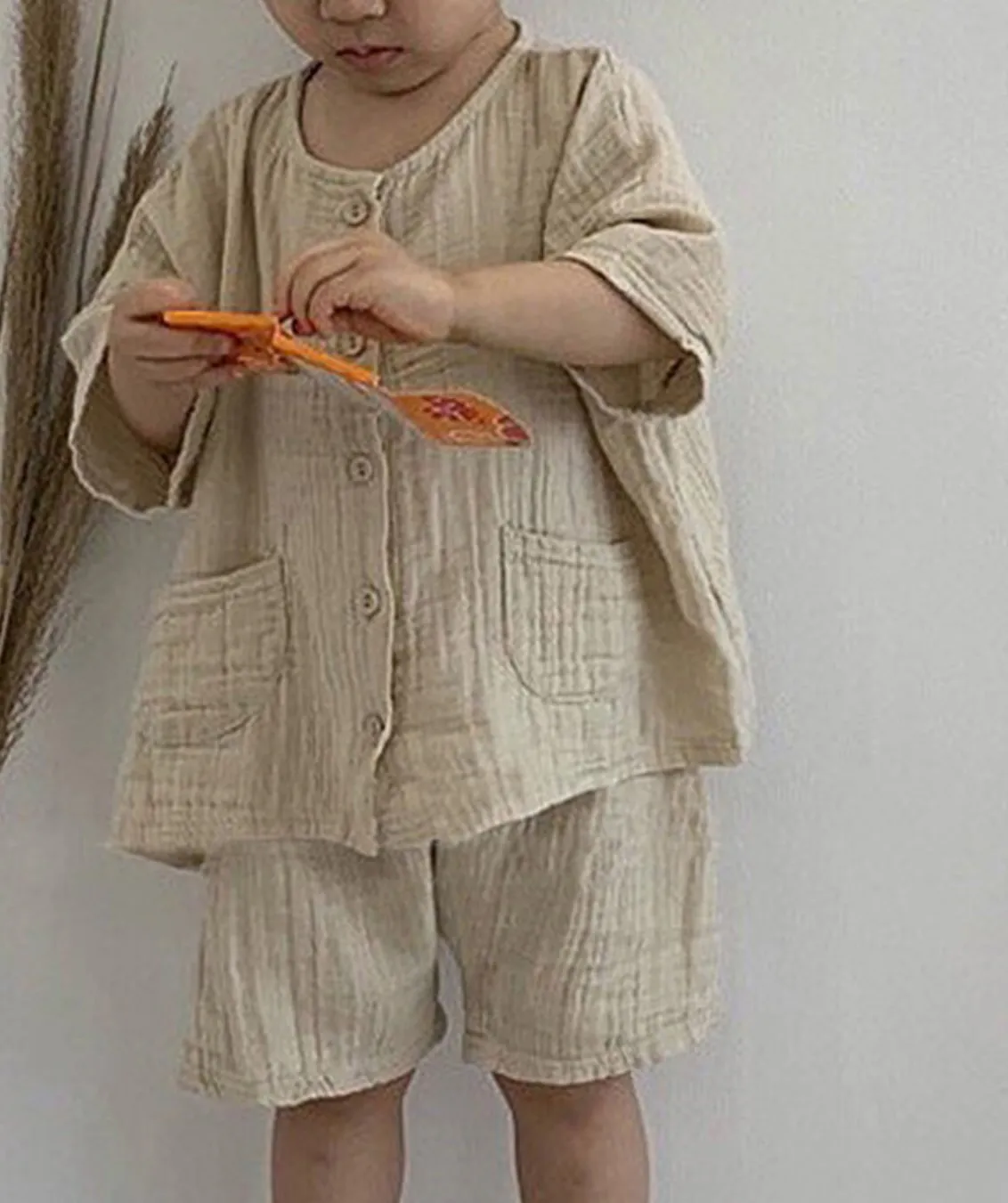 Children Clothing Kids Clothes 2pcs Pocket Blouse + Linen Shorts Girls Toddler Boys Baby Summer Casual Sets Button Tops Korean kids clothing set