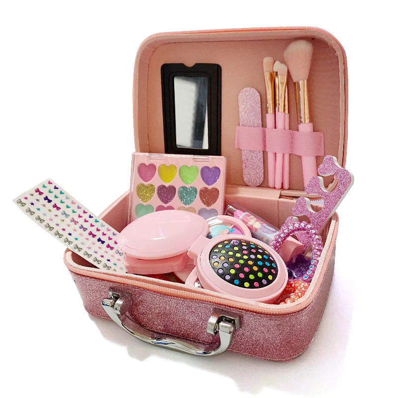 Children Makeup Set Lipstick Makeup Pretend Play With Toys Cosmetic Educational Toys Girl Princess Makeup Toy Suitcase Gift