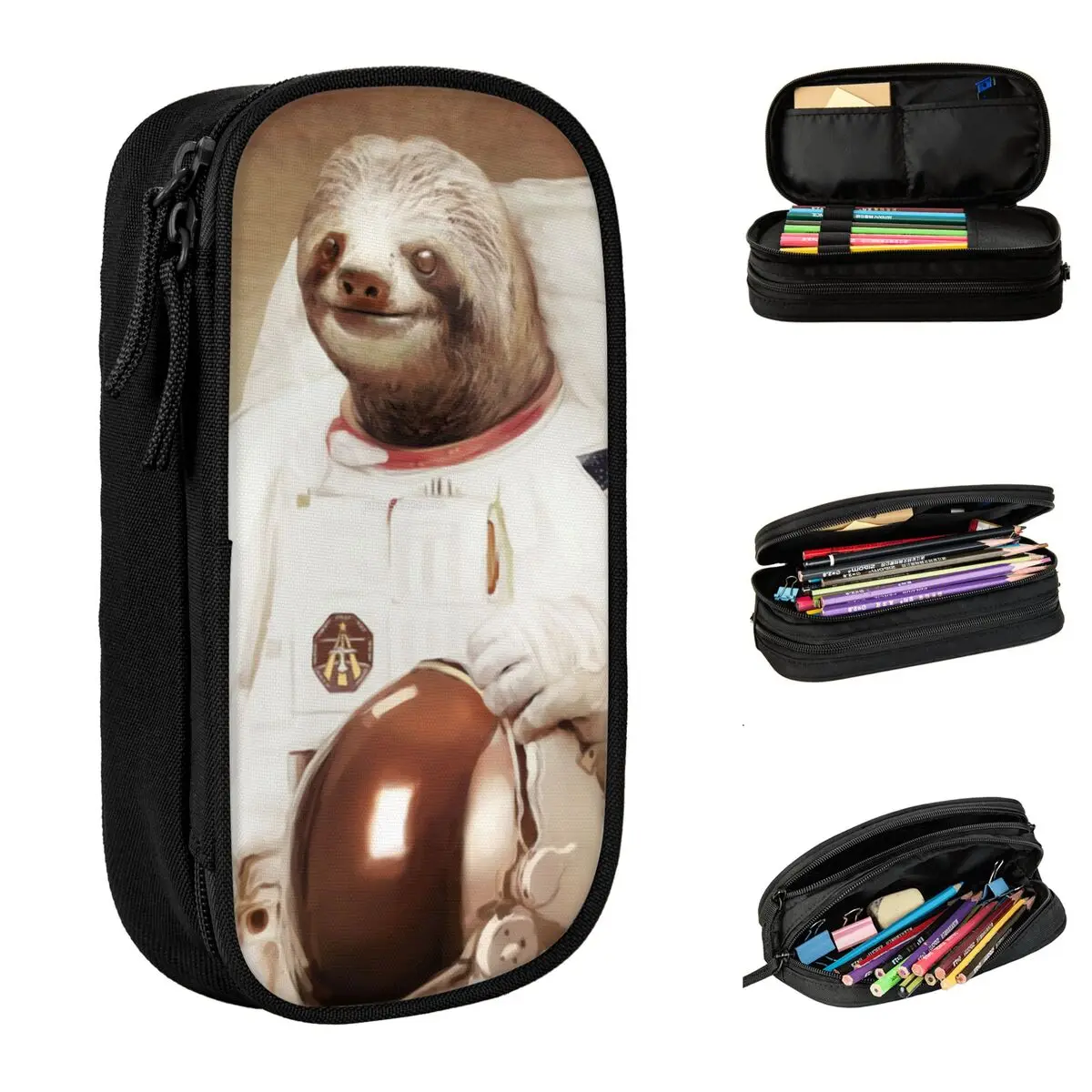 

Sloth Astronaut Pencil Case Fun Pen Holder Bag Girl Boy Large Storage Students School Zipper Pencil Box