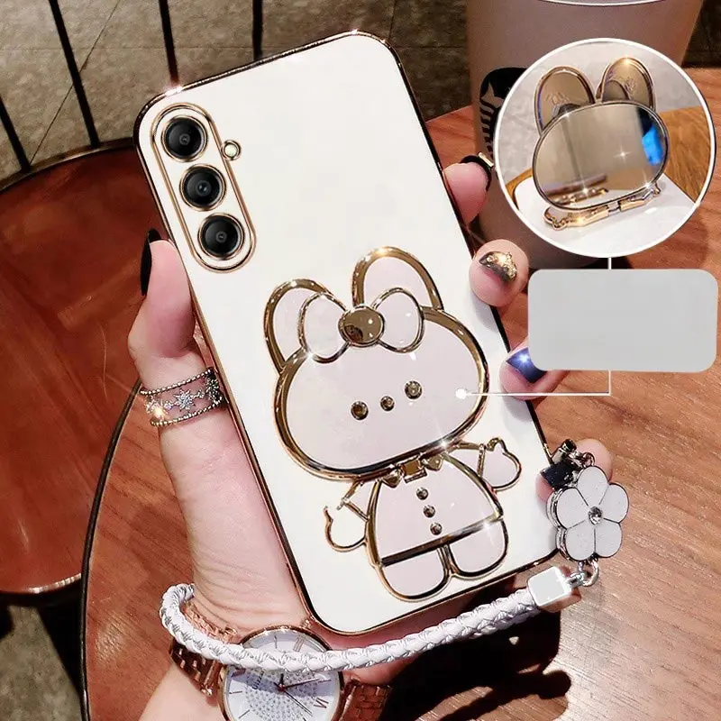 Elegant Plating Rabbit Bracket Lanyard Phone Case Cover