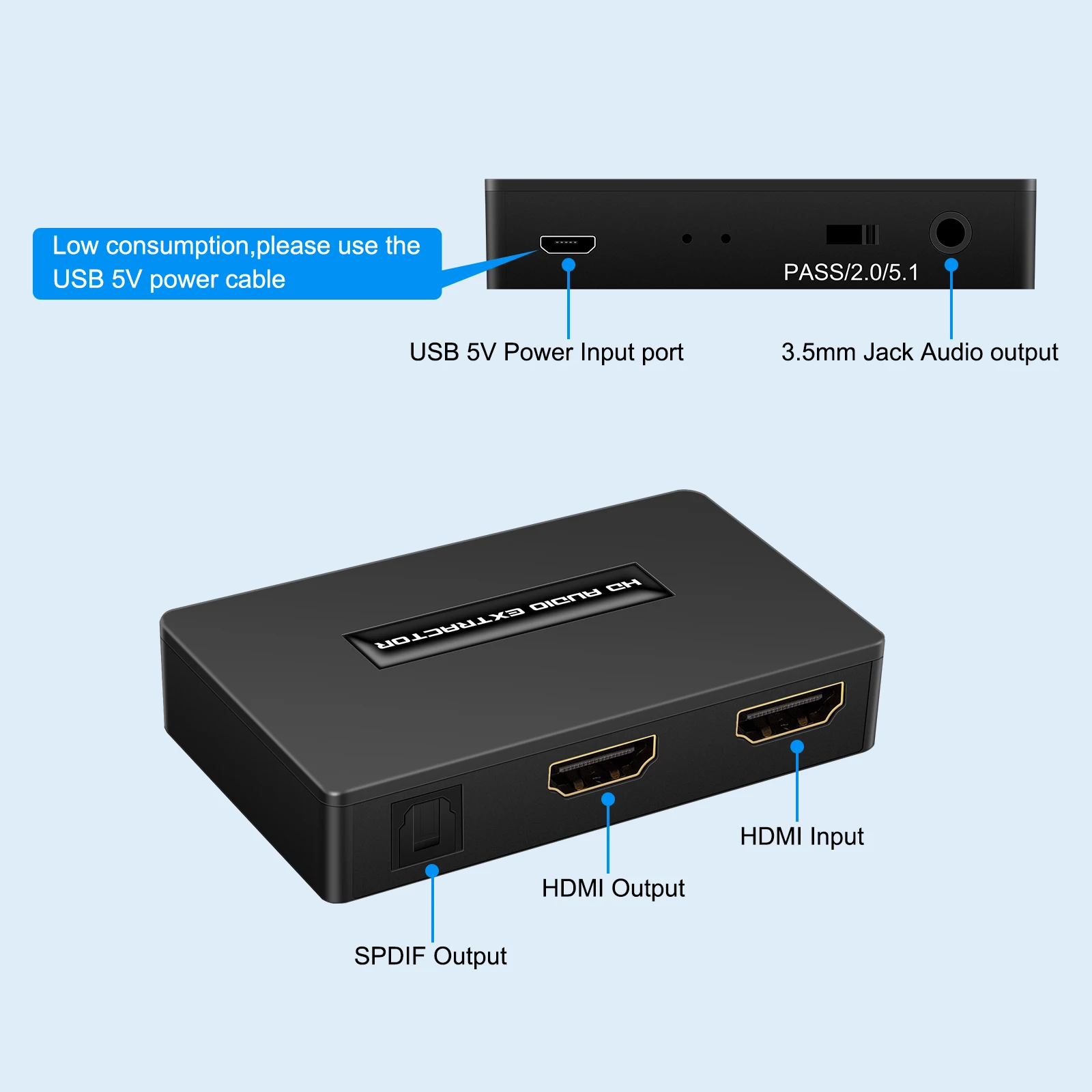 Hdmi-extrator de Áudio Compatível Hdmi para Hdmi Óptico Toslink Spdif Mais 3.5 mm Divisor de Áudio Extrator Estéreo com Cabo Usb - Image 6