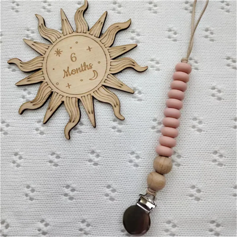 Bebê chupeta clipe de madeira cor silicone grânulo infantil mordedor chupeta anti-queda corrente recém-nascido seguro dentição brinquedo manequim titular do bocal