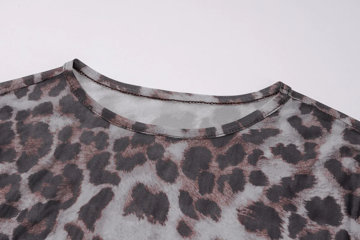 JULISSA MO Conjunto de dos piezas con estampado de leopardo para mujer, vestido sexy transparente de manga larga, vestido femenino de otoño ajustado, elegante, para fiesta y club.