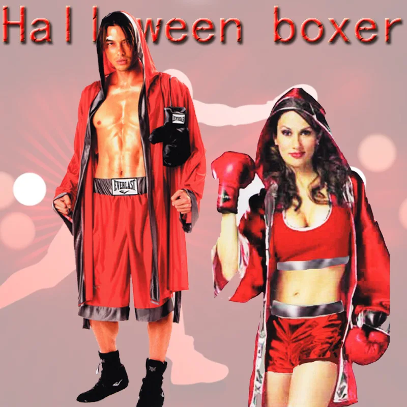 Unisex Cosplay Movie&tv Boxing Robe Costumes Couple Boxing Match Muay Thai Men Hooded Long Sleeve Cloak Robe Uniform Halloween